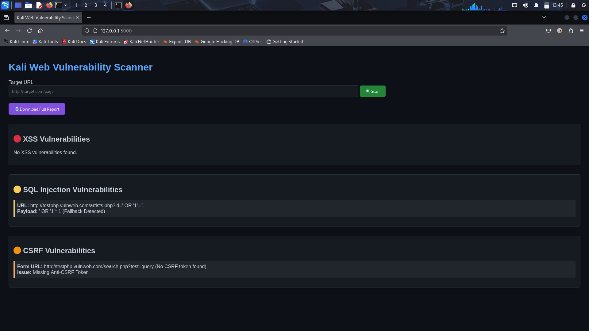 Web Vulnerability Scanner - OWASP Top 10 detection